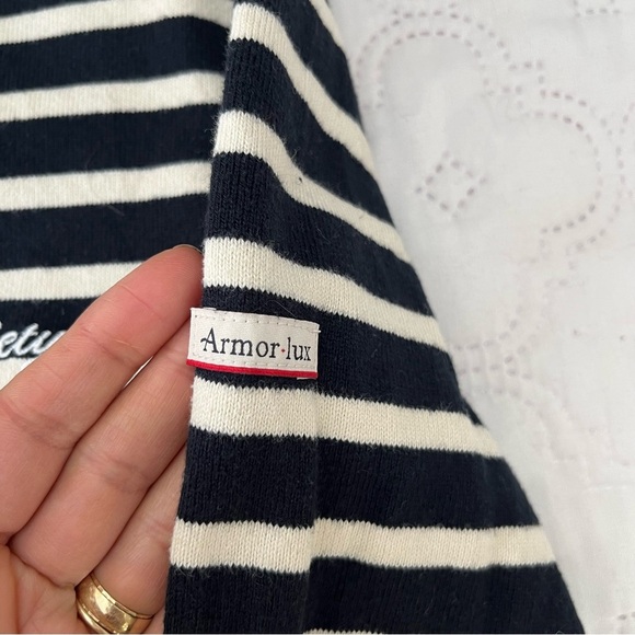 Armor Lux Fairtrade Cotton Breton Stripe Long Sleeve Top XS Navy/White - Picture 10 of 14